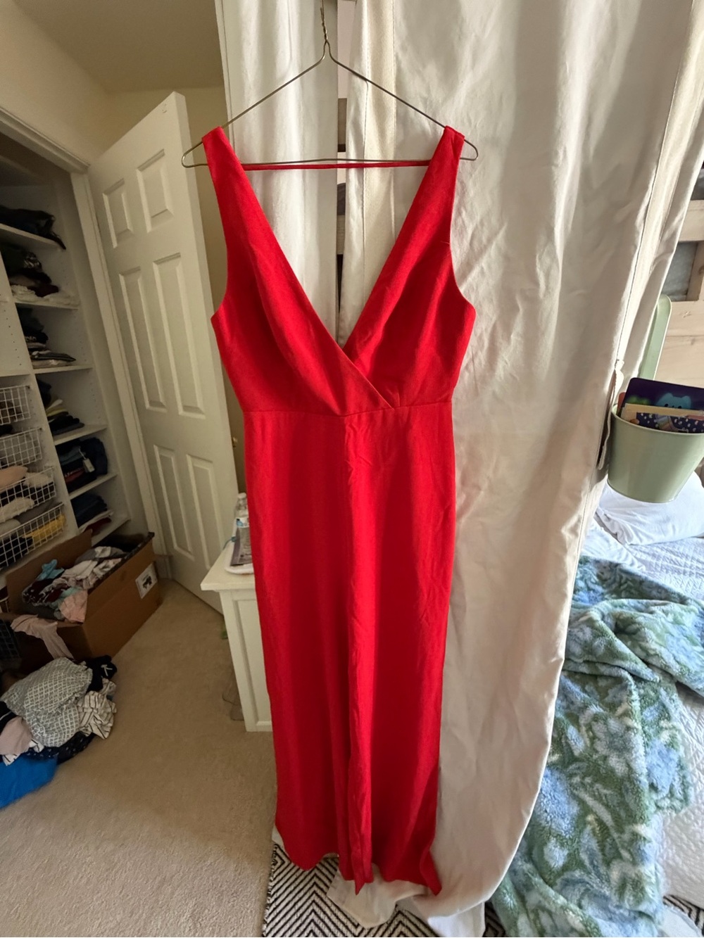 Wayf Bold Red Sleeveless Maxi Dress with Deep V